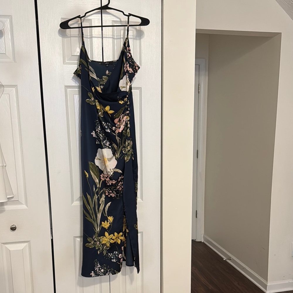 Lulu's Yellow and Blue Spaghetti Strap Slip Dress